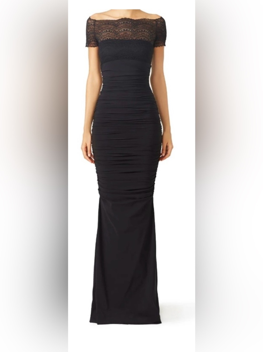 Chiara Boni Black Lace-Top Ruched Maxi Dress